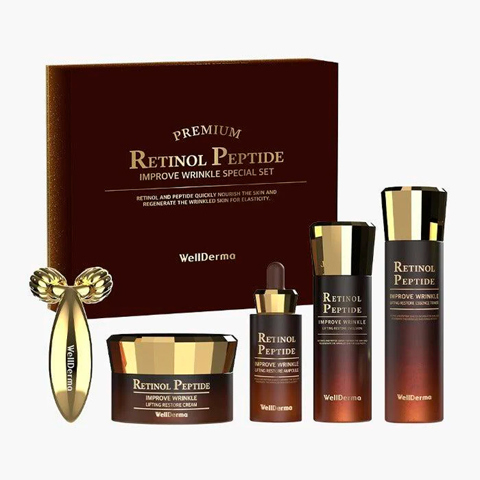 Купить WELLDERMA PREMIUM RETINOL PEPTIDE LIFTING RESTORE SPECIAL SET (150ml + 120ml + 30ml + 50gr + 1ea)